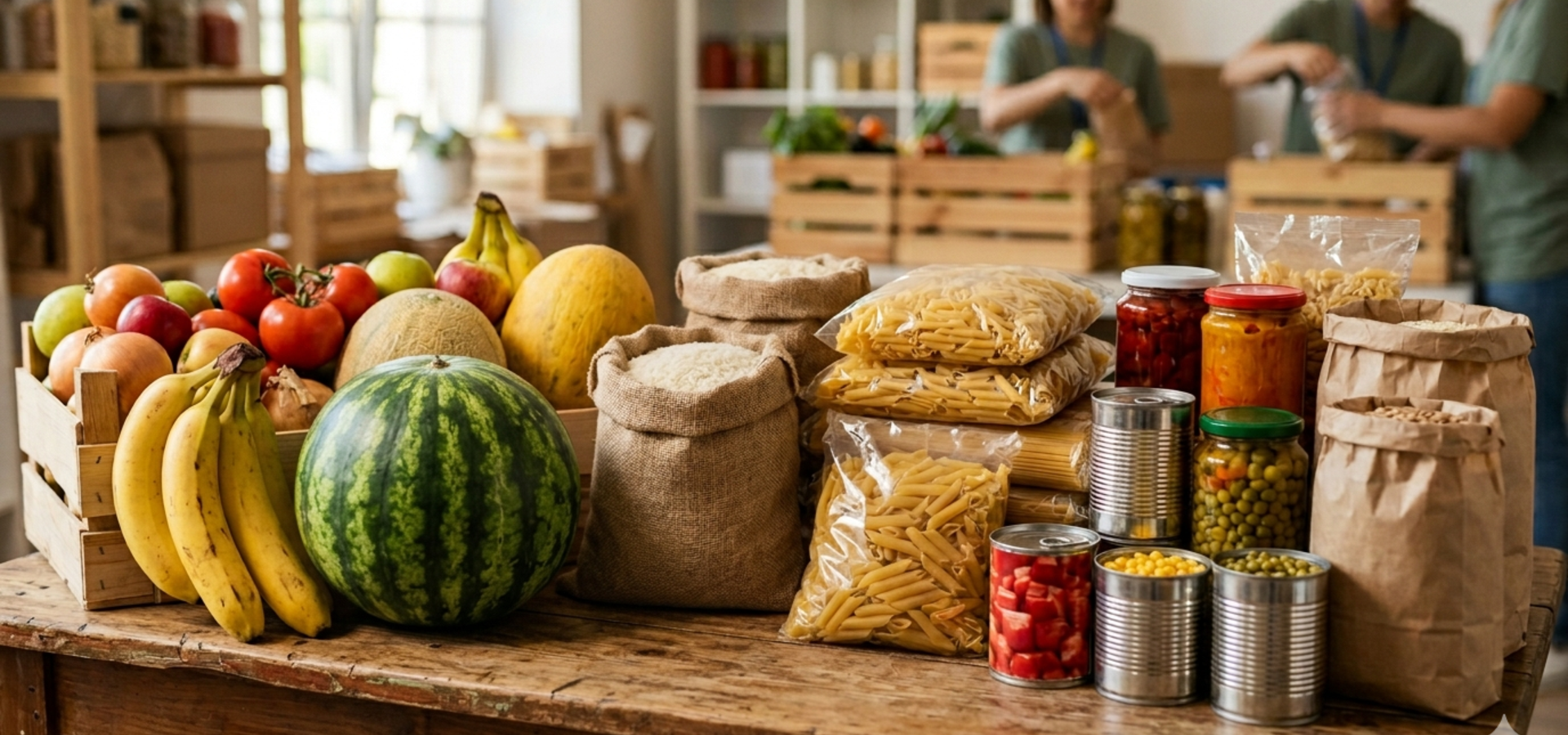 Lebensmittel wie Nudeln, Bananen, Reis können gespendet werden