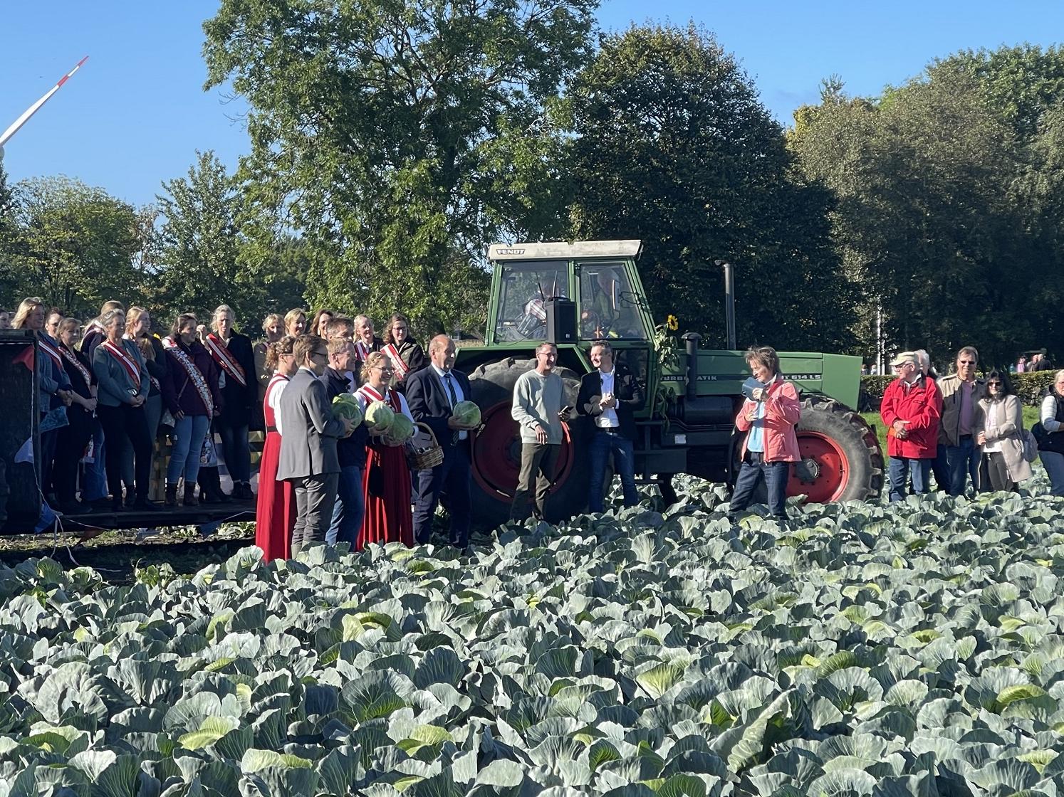 Die Kohlköniginnen mit Gästen auf dem Weißkohlfeld Credit Lina Ploog